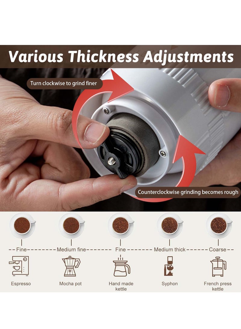 ايكي ايك مطحنة قهوة كهربائية 13 وات، قابلة للشحن، محمولة، خشنة، قابلة للتعديل، مطحنة حبوب القهوة لقهوة اسبريسو V60 (أبيض) - Image 3