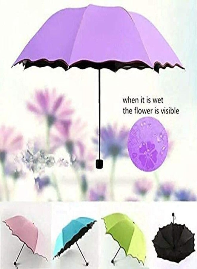 VOXEL Magic Blossom Print 3-Fold Travel Umbrella | Secret Flower Design Appears with Rain | Unisex Sun & Rain Umbrella | Compact, Windproof & Stylish for Men & Women - Random Colour - Image 4