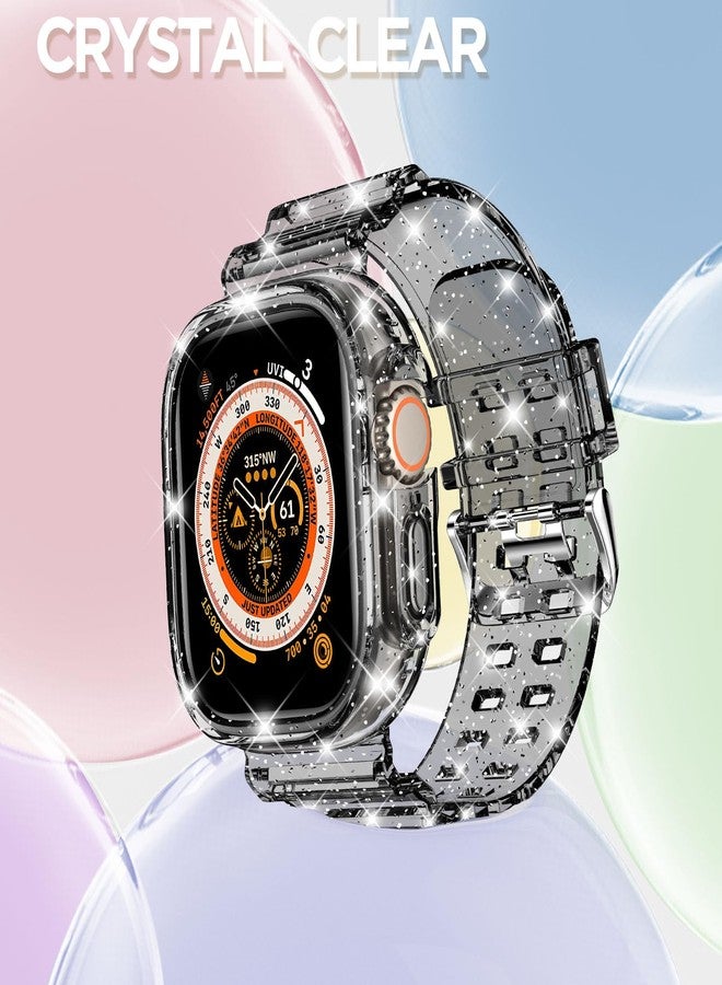 DABAOZA Compatible for Clear Apple Watch Ultra 3 2 Band with Bumper Case 49mm, Women Men Glitter Bling TPU Sport Strap for iWatch SE Ultra 3 2 Series 11 10 9 8 7 6 5 4 3 2 1（GlitterBlack,49） - Image 4