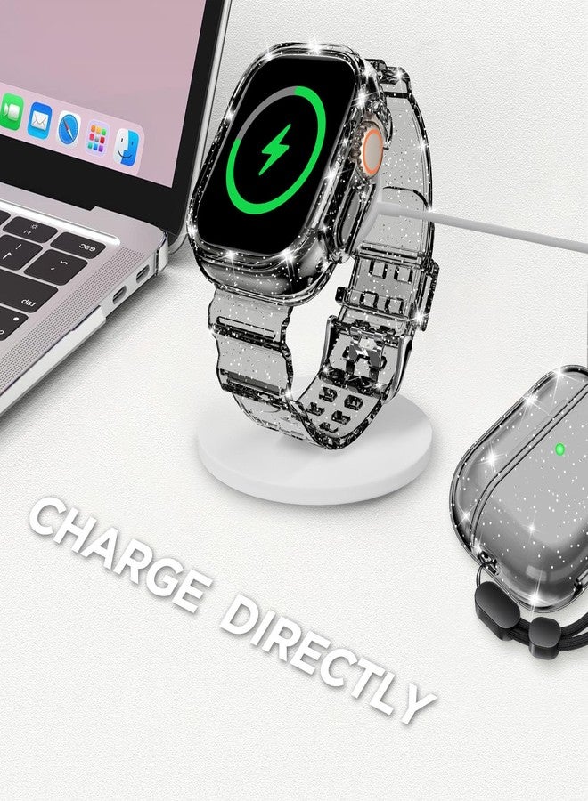 DABAOZA Compatible for Clear Apple Watch Ultra 3 2 Band with Bumper Case 49mm, Women Men Glitter Bling TPU Sport Strap for iWatch SE Ultra 3 2 Series 11 10 9 8 7 6 5 4 3 2 1（GlitterBlack,49） - Image 5