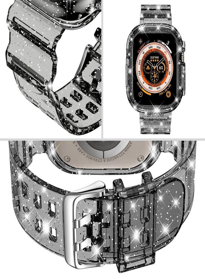 DABAOZA Compatible for Clear Apple Watch Ultra 3 2 Band with Bumper Case 49mm, Women Men Glitter Bling TPU Sport Strap for iWatch SE Ultra 3 2 Series 11 10 9 8 7 6 5 4 3 2 1（GlitterBlack,49） - Image 3
