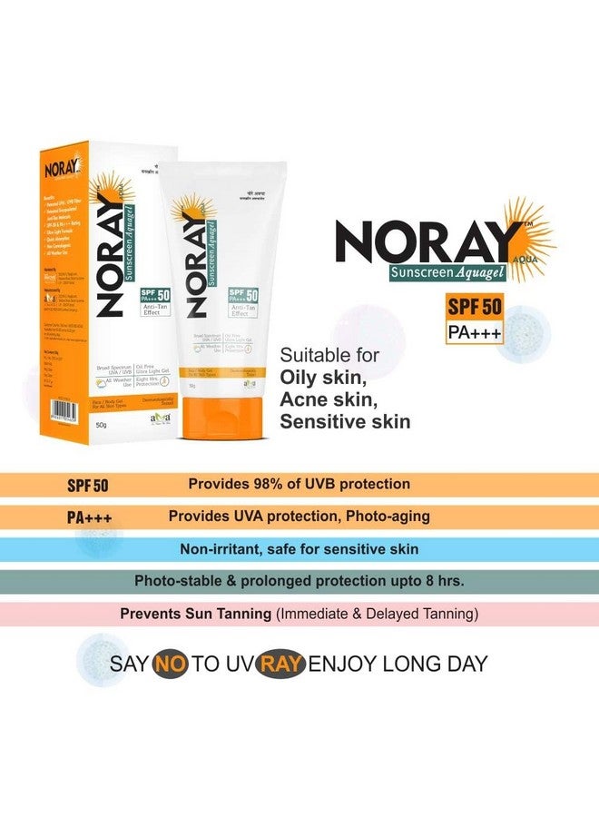 Vegetal Noray Aqua Sunscreen SPF 50 PA+++, Oil-Free Gel for Sensitive & Acne-Prone Skin, 50g Pack of 5 - Image 3