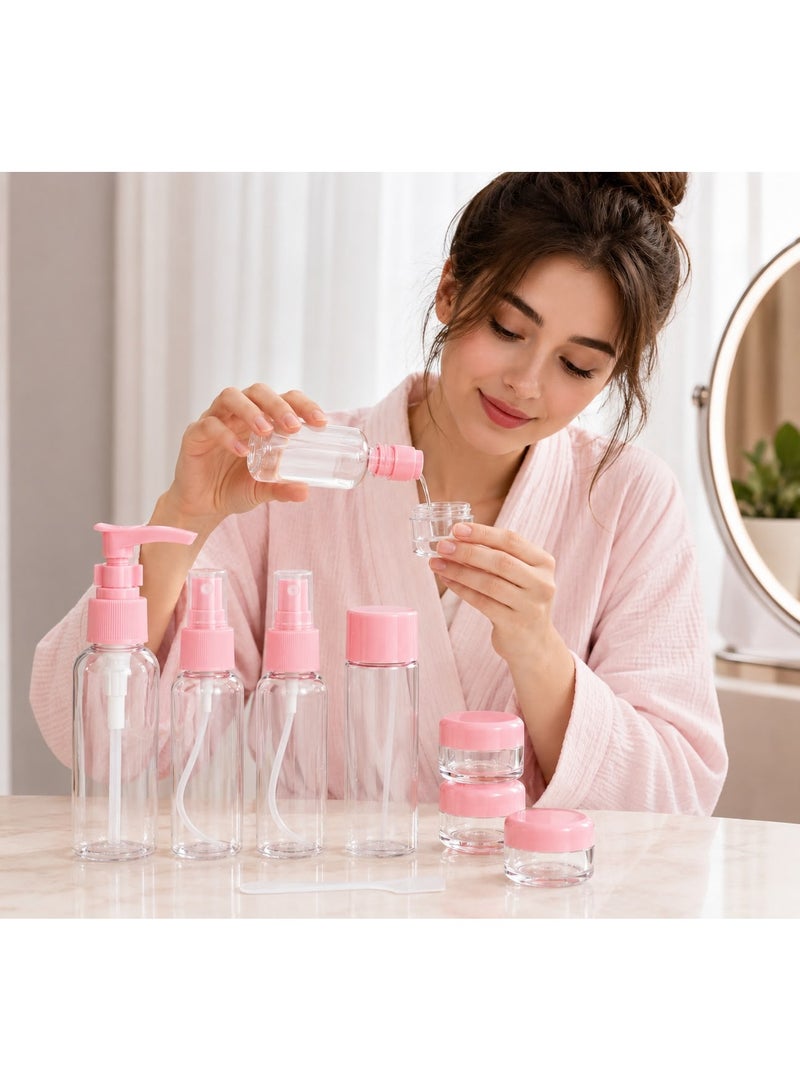8-Piece Refillable Travel Bottle Set – Portable Cosmetic Containers with Lotion Pump, Spray Bottle & Cream Jars - Image 3