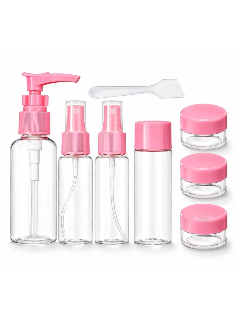 8-Piece Refillable Travel Bottle Set – Portable Cosmetic Containers with Lotion Pump, Spray Bottle & Cream Jars - Image 1
