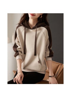 Plus Size Hooded Fleece-Lined Thickened Sweatshirt Womens Autumn/Winter New Style Loose Fit Warm Hooded Pullover Top Brown #1128