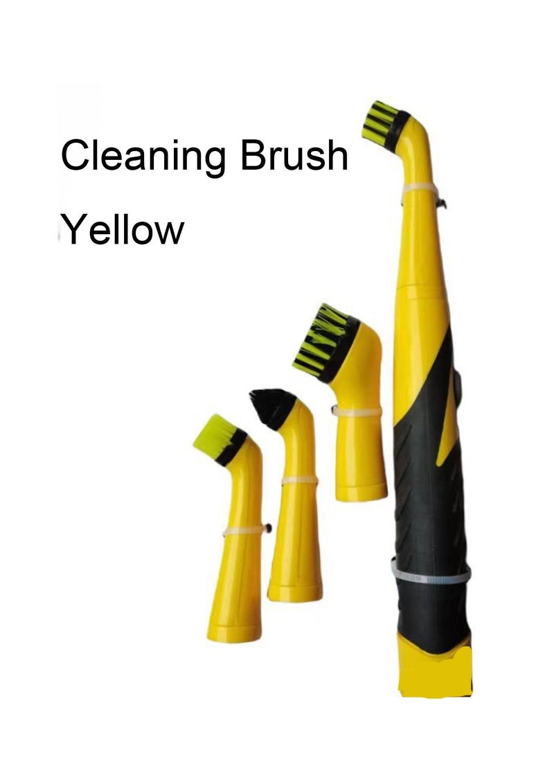 Hihonor Electric Cleaning Brush with 4 Replaceable Heads, Multi-Purpose Scrubber for Home/Kitchen/Bathroom/Tiles/Grout/Shower/Tub - Hard Bristle Handheld Grout Cleaner, Plastic Handle, Reusable, Yellow  - Image 1