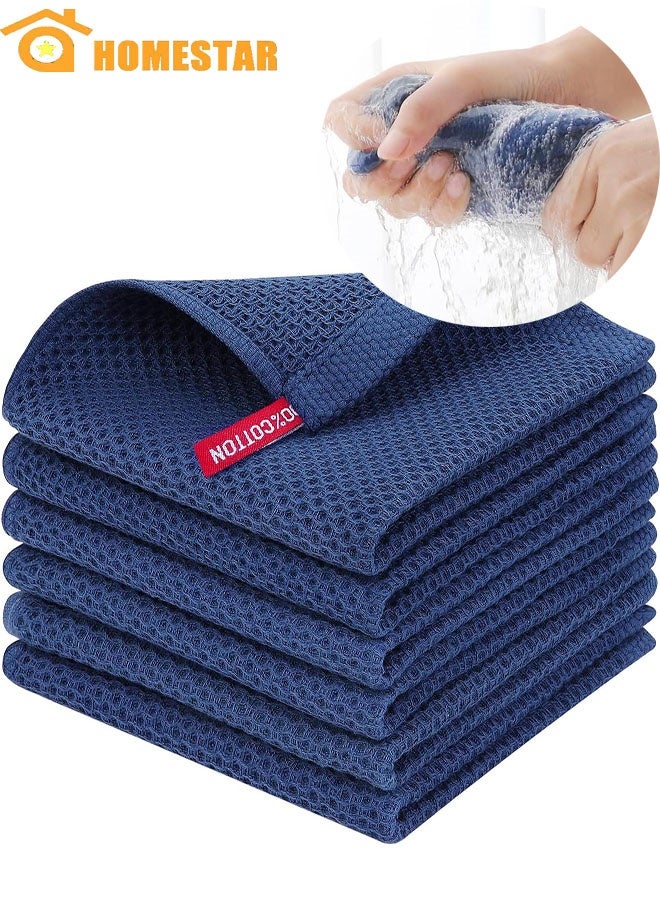6-Pack 100% Cotton Waffle Weave Kitchen Dish Cloths, Ultra Soft Absorbent Quick Drying Dish Towels, 12x12 Inches, Blue - Image 1