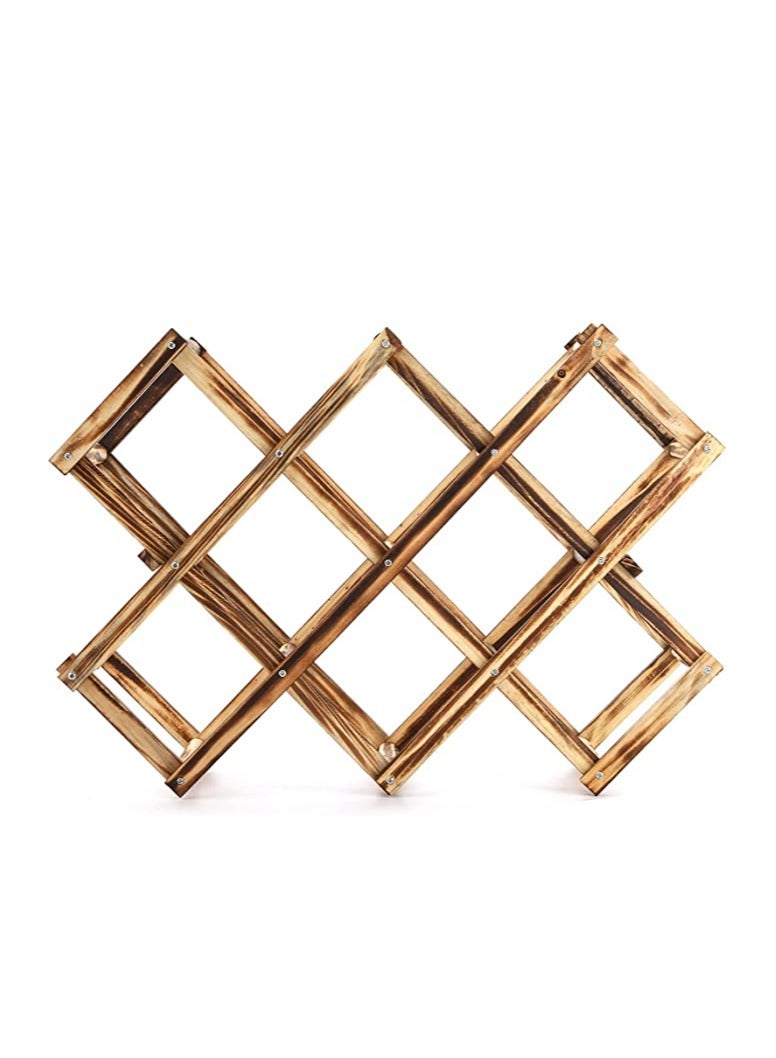 𝐅𝐅𝐃  Foldable Wooden Water Rack – Natural Brown Bottle Holder for 10 Bottles, Space-Saving Water Organizer for Kitchen, Countertop & Home Bar, Rustic Water Storage Display for Living Room & Dining Area  - Image 1