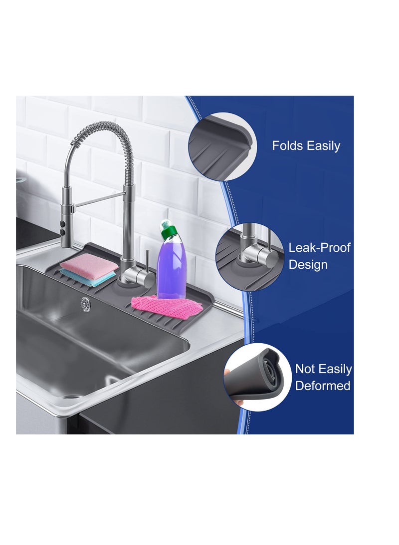 Excefore Sink Faucet Mat Splash Guard, Silicone Faucet Rack,Kitchen Sink Splash Guard, Suitable for Kitchen & Bathroom Countertop Protect, Handle Drip Catcher Tray (Grey)  - Image 5