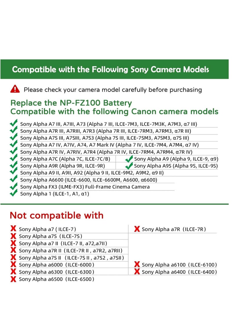 ELTRAZONE - NP-FZ100 Dummy Battery Kit Power Supply AC Adapter Kit for Sony Alpha A6600, FX3, A7 III, A7R3, A7R IV, A7S III, A9, A9R, A9S, A7C, A1 Cameras, Replaces BC-QZ1 Battery - Image 1