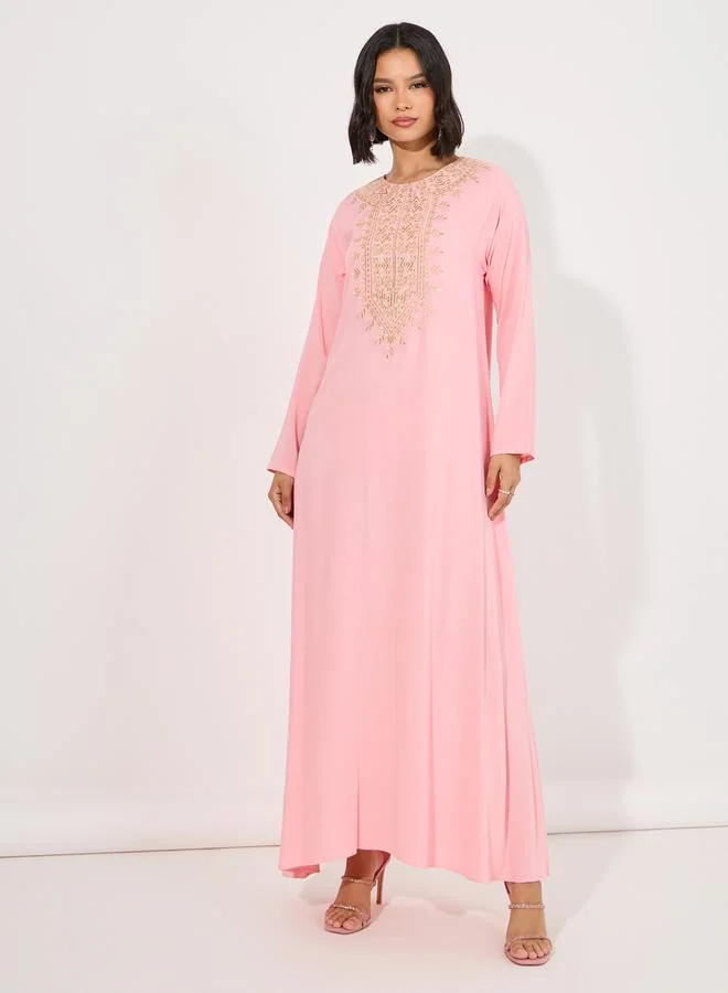 Styli Embroidered Round Neck Jalabiya
