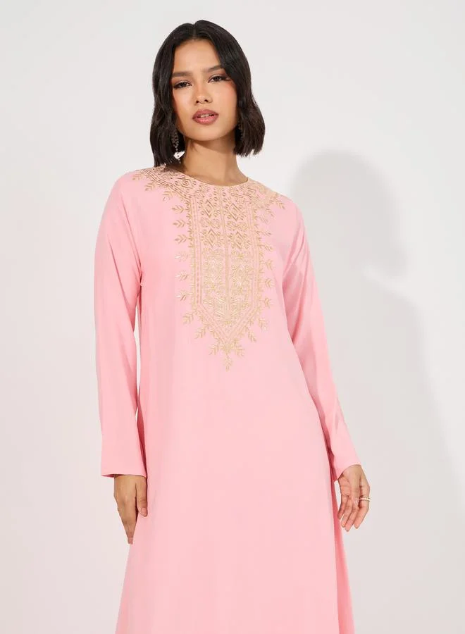 Styli Embroidered Round Neck Jalabiya