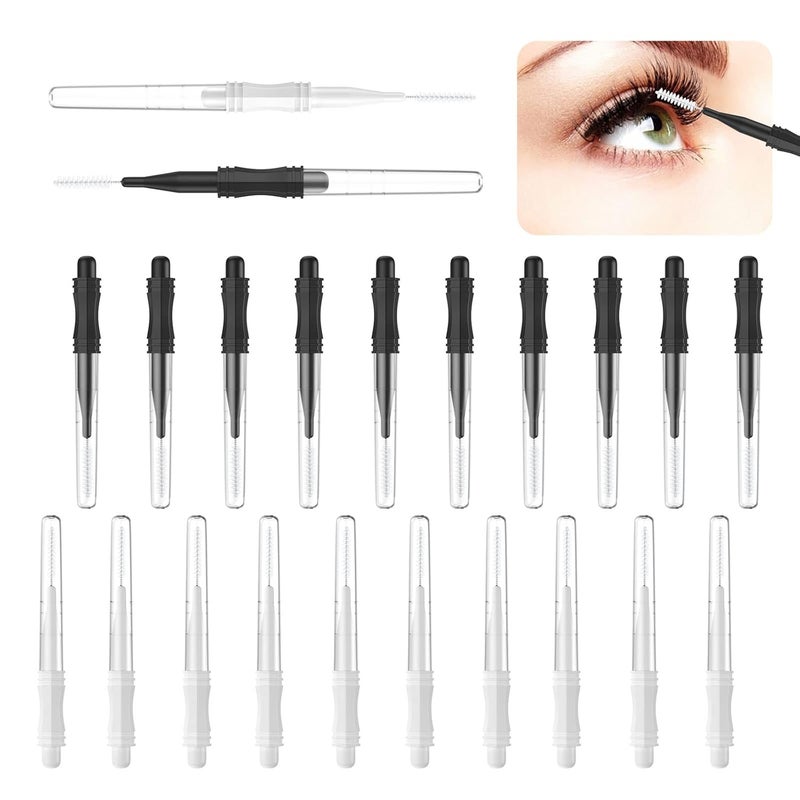 CANIPHA 20 Pcs Micro Eyebrow Brush With Cap,Eyebrow Spoolie Brush Micro Eyebrow Lamination Brush 2 Size Multifunctional Micro Spooly Lash Mascara Brush Comb for Eyelash Lift Extensions Brow Clean(White,Black)