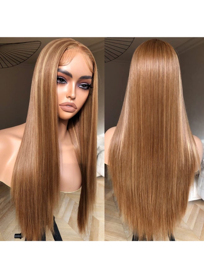 BrownBomb Honey Blonde Lace Front Wig Pre Plucked Ready to Wear HD Glueless 13X5X1 Highlight Synthetic Straight Wig for Women SunKissed 427 Ombre Honey Blonde - Image 4