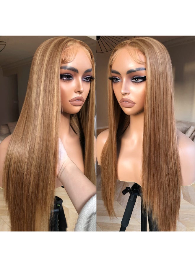 BrownBomb Honey Blonde Lace Front Wig Pre Plucked Ready to Wear HD Glueless 13X5X1 Highlight Synthetic Straight Wig for Women SunKissed 427 Ombre Honey Blonde - Image 2