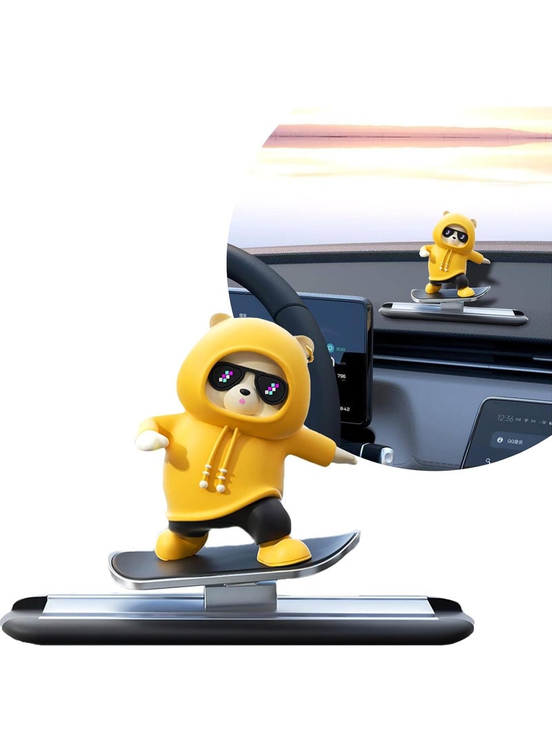 Generic Yellow Skateboard Bear Car Decor Bobblehead Car Dashboard, Car Dashboard Accessories,Funny Cut Gifts for Women Men Boyfriend Girlfriend Car Swinging Ornament - Universal  - Image 1