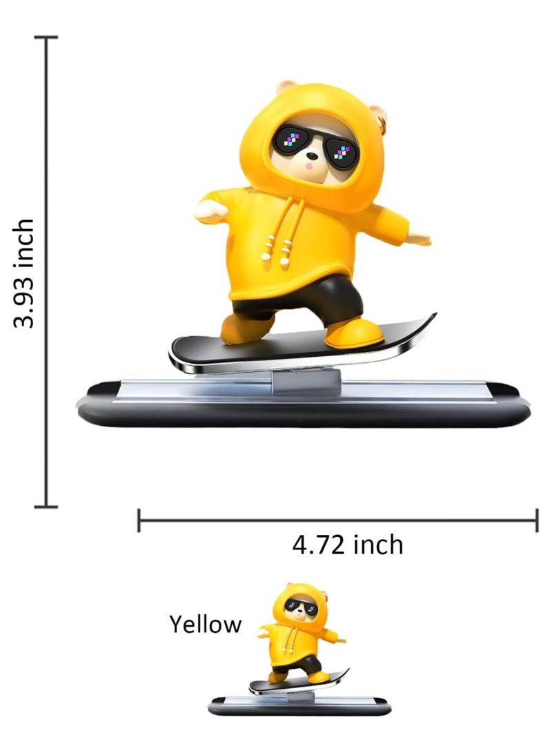 Generic Yellow Skateboard Bear Car Decor Bobblehead Car Dashboard, Car Dashboard Accessories,Funny Cut Gifts for Women Men Boyfriend Girlfriend Car Swinging Ornament - Universal  - Image 2