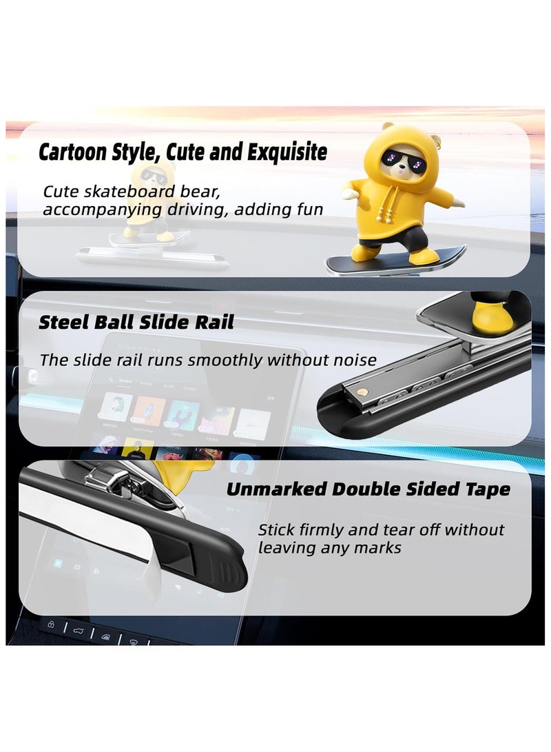 Generic Yellow Skateboard Bear Car Decor Bobblehead Car Dashboard, Car Dashboard Accessories,Funny Cut Gifts for Women Men Boyfriend Girlfriend Car Swinging Ornament - Universal  - Image 3