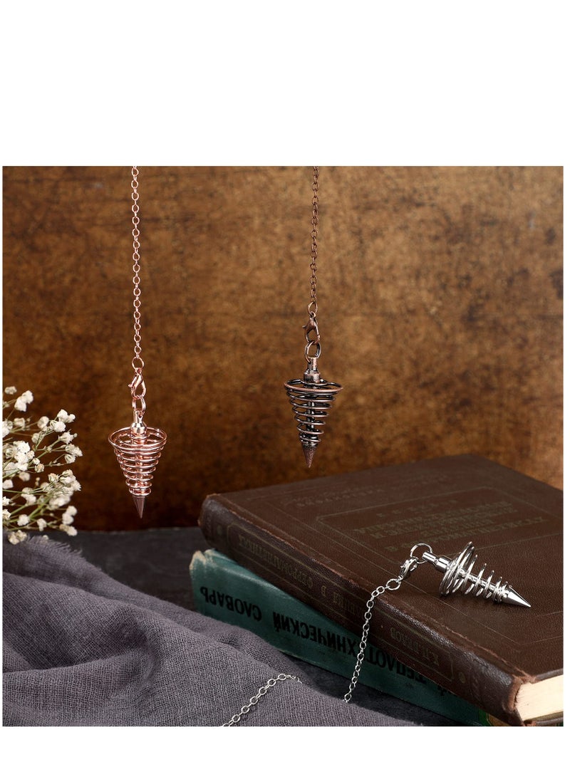 3 قطع من pendulum نحاسي معدني لاستكشاف المياه ، دلالة ، شفاء الريكيو ، سلسلة pendulum بزاوية فضية ، حلزوني ، نقطة للتأمل ، يوغا ، توازن ، قلادة - Image 3