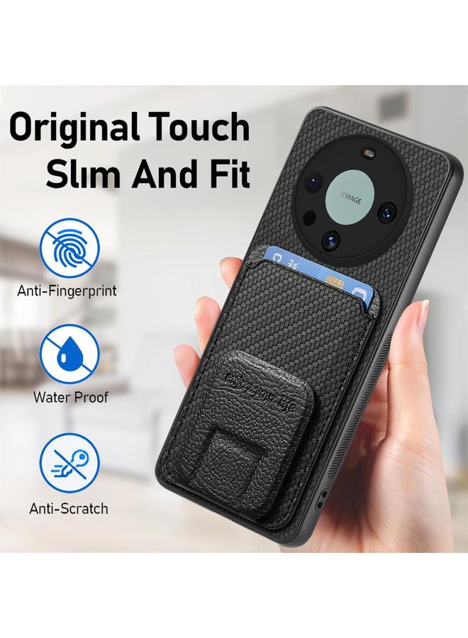اس-توب جراب هاتف Honor Magic5 Pro مصنوع من ألياف الكربون مع حامل بطاقات قابل للطي - Image 5