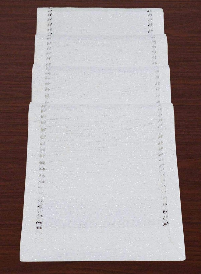 Grelucgo Pure White Hand Hemstitched Dining Table Place-mats, Sliver Thread Interweaving (White, 4 Pieces of 12 x 18 Placemats) - Image 2