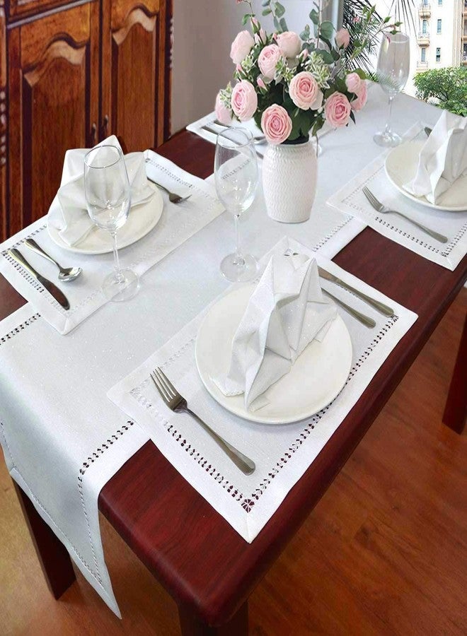 Grelucgo Pure White Hand Hemstitched Dining Table Place-mats, Sliver Thread Interweaving (White, 4 Pieces of 12 x 18 Placemats) - Image 4