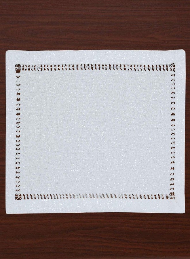 Grelucgo Pure White Hand Hemstitched Dining Table Place-mats, Sliver Thread Interweaving (White, 4 Pieces of 12 x 18 Placemats) - Image 1