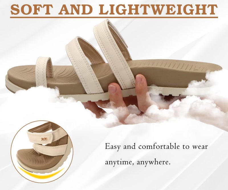 KuaiLu Womens Slides Sandals With Arch Support Comfort Plantar Fasciitis Yoga Mat Cushion Sandals Fashion Summer Beach Walking Adjustable Ladies Flat Orthopedic Slip On Sandles Beige Size 9 - Image 5