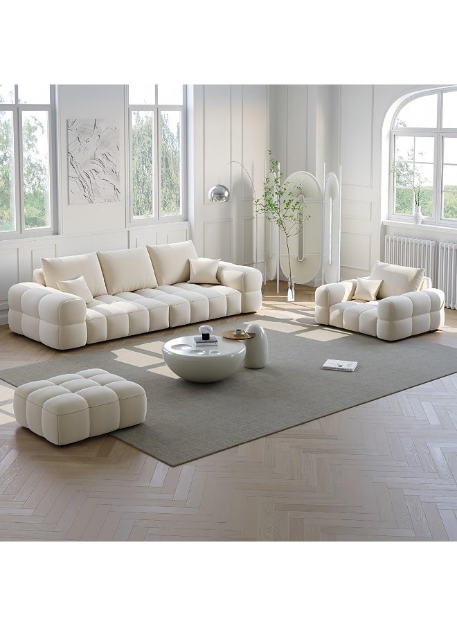 LUXURY LUXE Luxury Luxe Cloud Shaped Sofa Set - Plush Ergonomic Fabric Sofa with Footstool | Off-White Single/Double/Three/Four Seaters | Eco-Friendly & Durable (3+2+1 Seater Sofa Set)  - Image 1