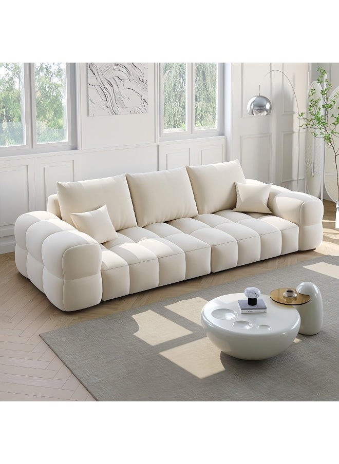 Luxury Luxe Cloud Shaped Sofa Set - Plush Ergonomic Fabric Sofa with Footstool | Off-White Single/Double/Three/Four Seaters | Eco-Friendly & Durable (3+2+1 Seater Sofa Set)