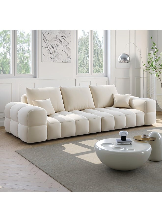 Luxury Luxe Cloud Shaped Sofa Set - Plush Ergonomic Fabric Sofa with Footstool | Off-White Single/Double/Three/Four Seaters | Eco-Friendly & Durable (3+2+1 Seater Sofa Set)