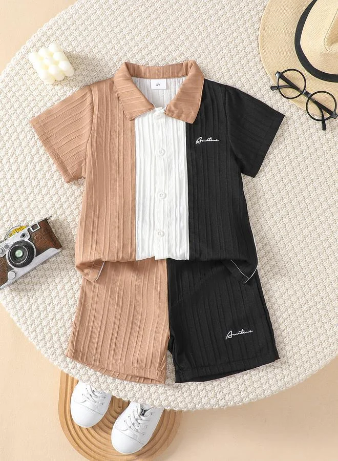 تايك تو Take Two Boys Color Block Textured Shirt and Shorts Set