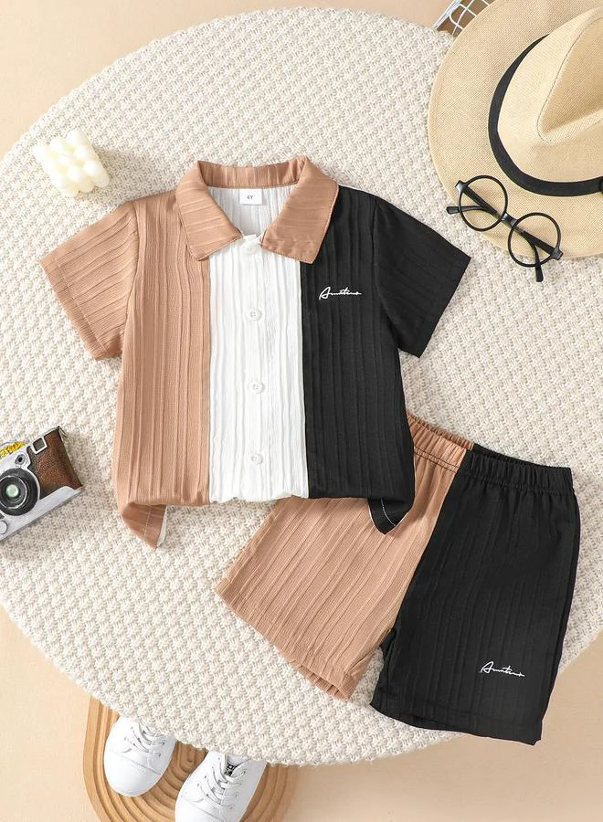 تايك تو Take Two Boys Color Block Textured Shirt and Shorts Set