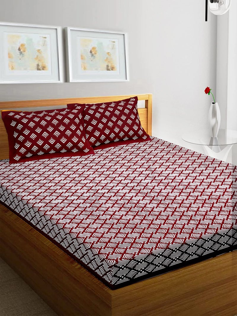 RajasthaniKart Comfort Rajasthani Jaipuri Traditional Sanganeri Print 144 TC Cotton Double Size Bedsheet with 2 Pillow Covers (Double, Maroon) - Image 2