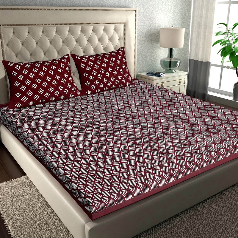 RajasthaniKart Comfort Rajasthani Jaipuri Traditional Sanganeri Print 144 TC Cotton Double Size Bedsheet with 2 Pillow Covers (Double, Maroon) - Image 1