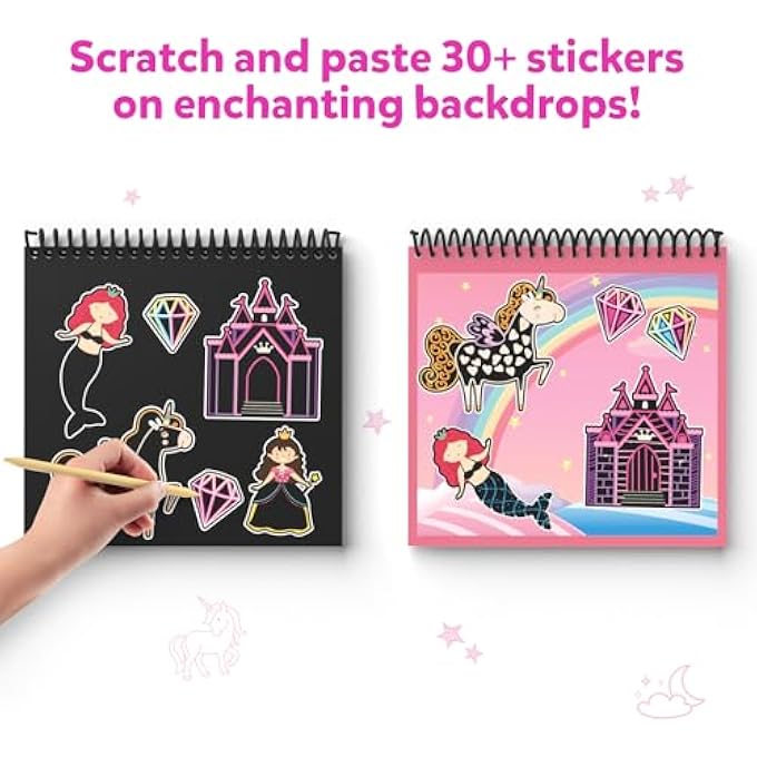 SKILLMATICS SCRATCH ART BOOK FOR KIDS - UNICORNS & PRINCESSES, CRAFT KITS & SUPPLIES, 30+ SCRATCH STICKERS, TRAVEL TOYS, DIY KIT, GIFTS FOR GIRLS & BOYS AGES 3, 4, 5, 6, 7, 8 - Image 5