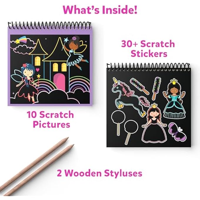 SKILLMATICS SCRATCH ART BOOK FOR KIDS - UNICORNS & PRINCESSES, CRAFT KITS & SUPPLIES, 30+ SCRATCH STICKERS, TRAVEL TOYS, DIY KIT, GIFTS FOR GIRLS & BOYS AGES 3, 4, 5, 6, 7, 8 - Image 2