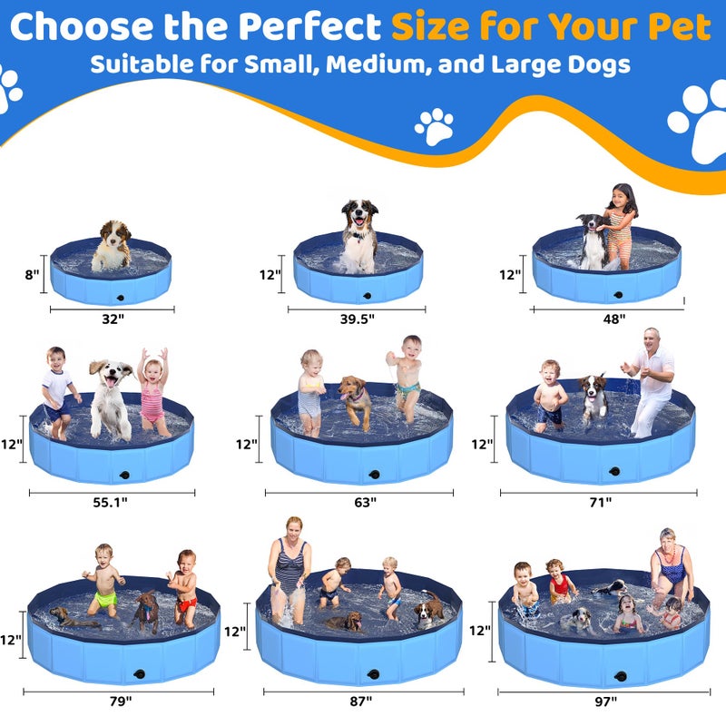 CACSPS 71" x 12" Foldable Dog Pool - Collapsible Hard Plastic Kiddie Pool for Dogs & Kids, Non-Slip Pet Bath Tub for Outdoor Backyard Use, Lightweight & Portable (Blue) - Image 2
