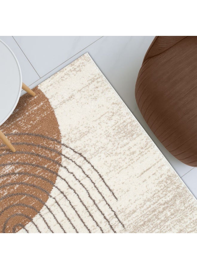 DANUBE HOME Percy Modern Abstracts Rug | Washable Modern Rugs Style | Polypropylene + Polyester Area Rug Floor Covering | Indoor Carpet For Living Room Dining Bedroom 240X340cm-White Rust - Image 1