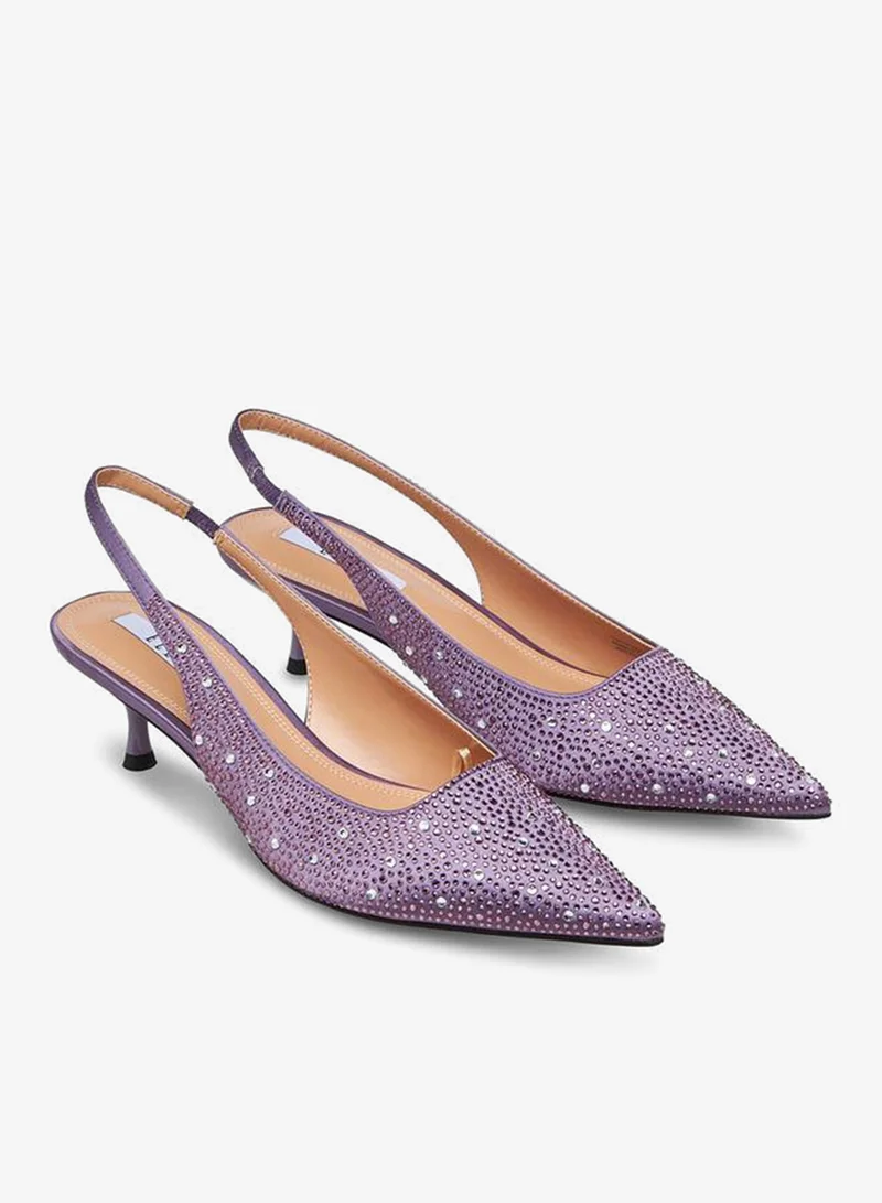 ELLE Women Embellished Kitten Heel Slingback Shoes Ramadan Collection