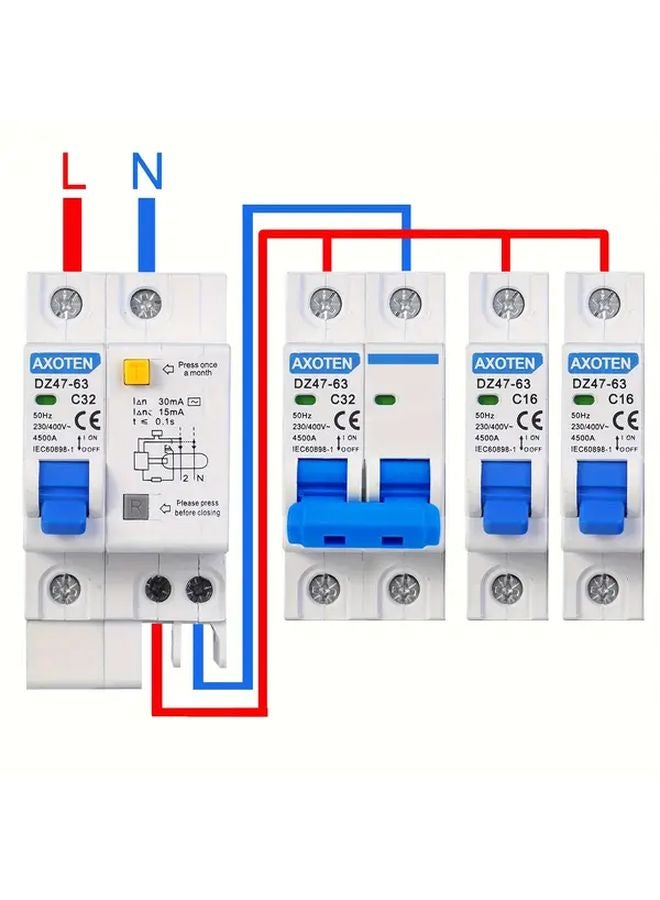 5 Pack DZ47 63 1P N 63A Leakage Protection Switch Circuit Breaker - Image 3