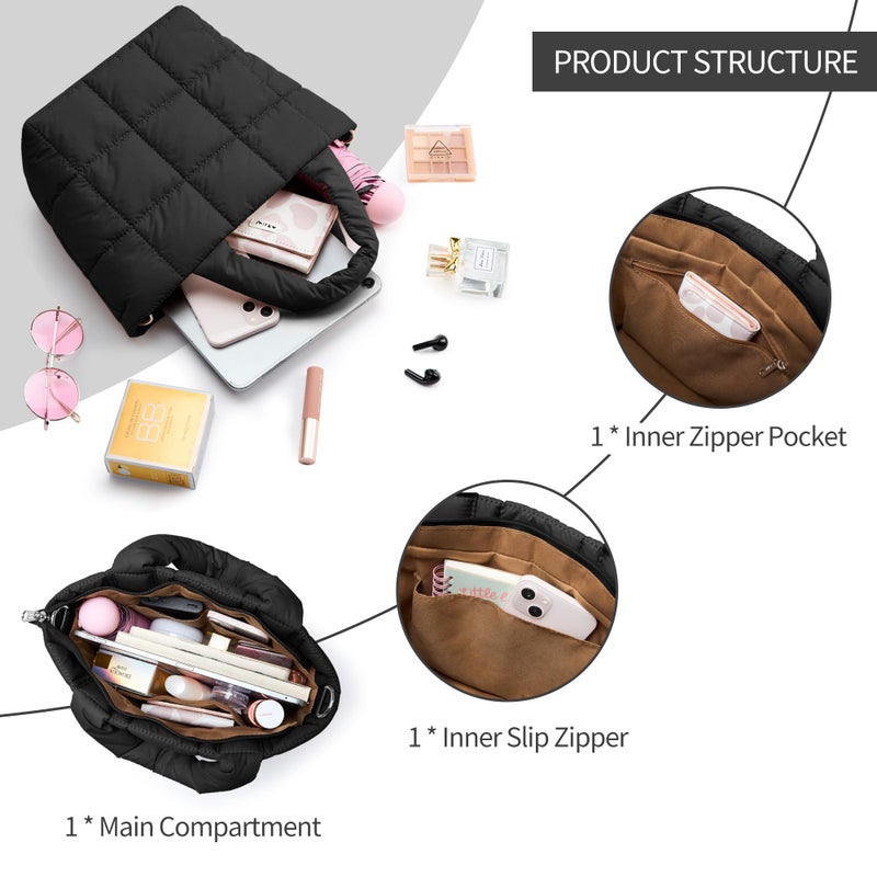 KALIDI FANCY FOREST KALIDI Quilted Tote Bag Small Puffer Crossbody Bag for Women Lightweight Nylon Puffy Shoulder Handbag with Adjustable Strap - Image 5