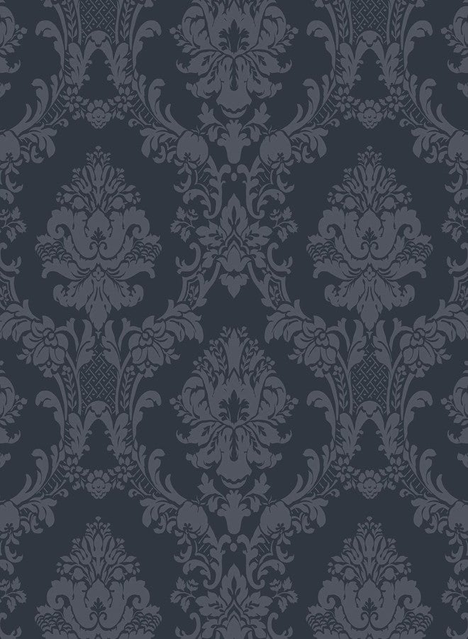 Damask Wallpaper in Navy, Blue