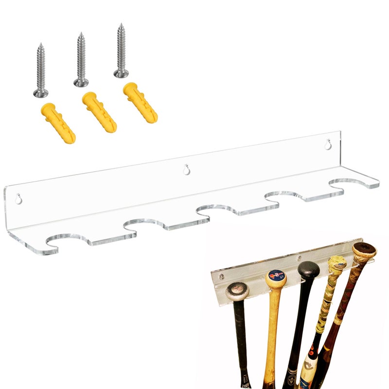 CYPRESS SUNRISE CYPRESS SUNRISE Baseball Bat Display Hanger for 5 Bats or Balls  Vertical Bat and Baseball Holder Wall Mount  Better than Display Case  Sturdy Acrylic  Easy to Instal Hardware Included 