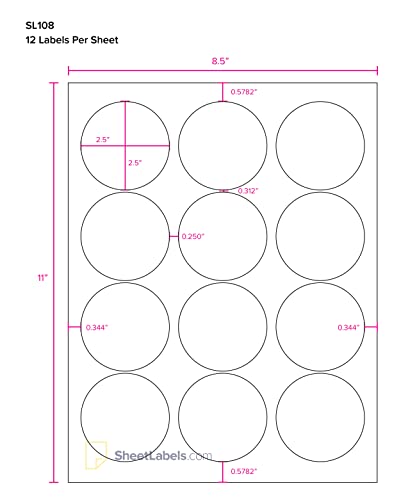 Sheet Labels 2.5" Round Labels, All Purpose White, Laser or Inkjet Printing, 300 Labels - Image 4