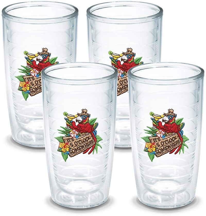 Tervis Margaritaville - It's 5 O'Clock Somewhere - Red Parrot Made in USA Double Walled Insulated Tumbler Travel Cup Keeps Drinks Cold & Hot, 16oz 4pk, Classic - Image 1