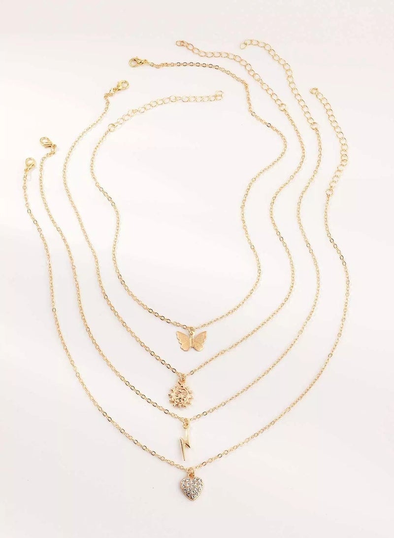 4pcs Girls Butterfly & Heart Charm Necklace  - Image 1