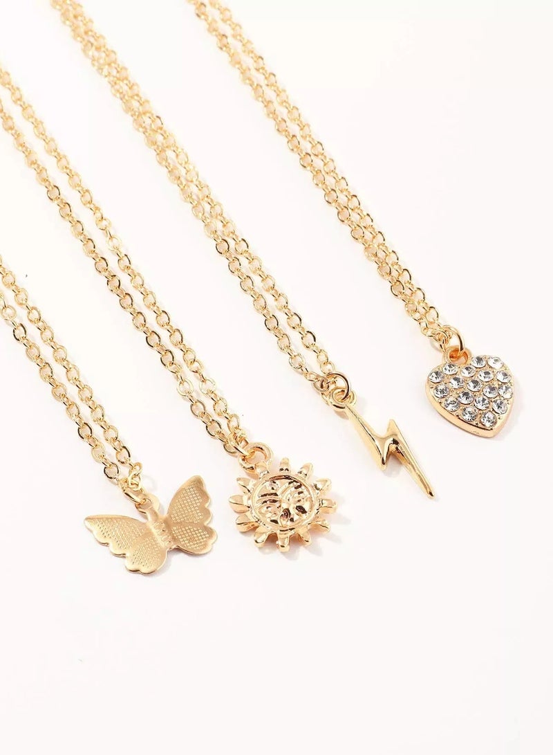 4pcs Girls Butterfly & Heart Charm Necklace  - Image 3