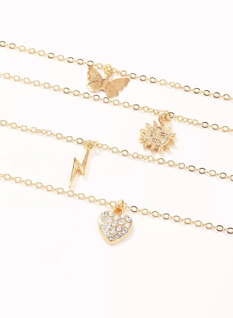 4pcs Girls Butterfly & Heart Charm Necklace  - Image 2