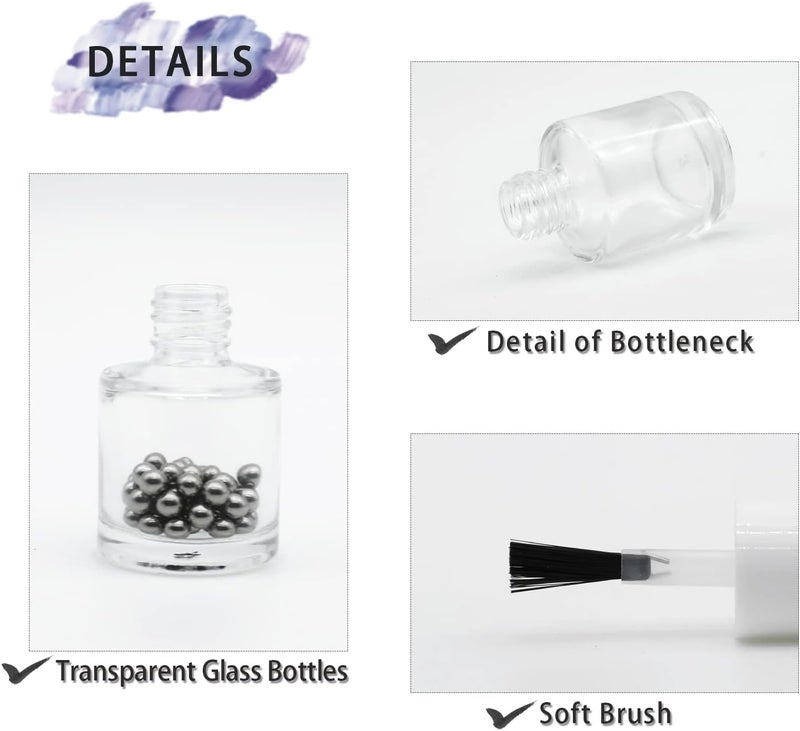 Agidea 6PCS Empty Nail Polish Bottles with Brush White Cap, 10ML Empty Clear Glass Refillable Nail Fingernail Polish Bottles Circle with mixing beads & Funnels, 0.35 OZ Multi-budget available picks - Image 3